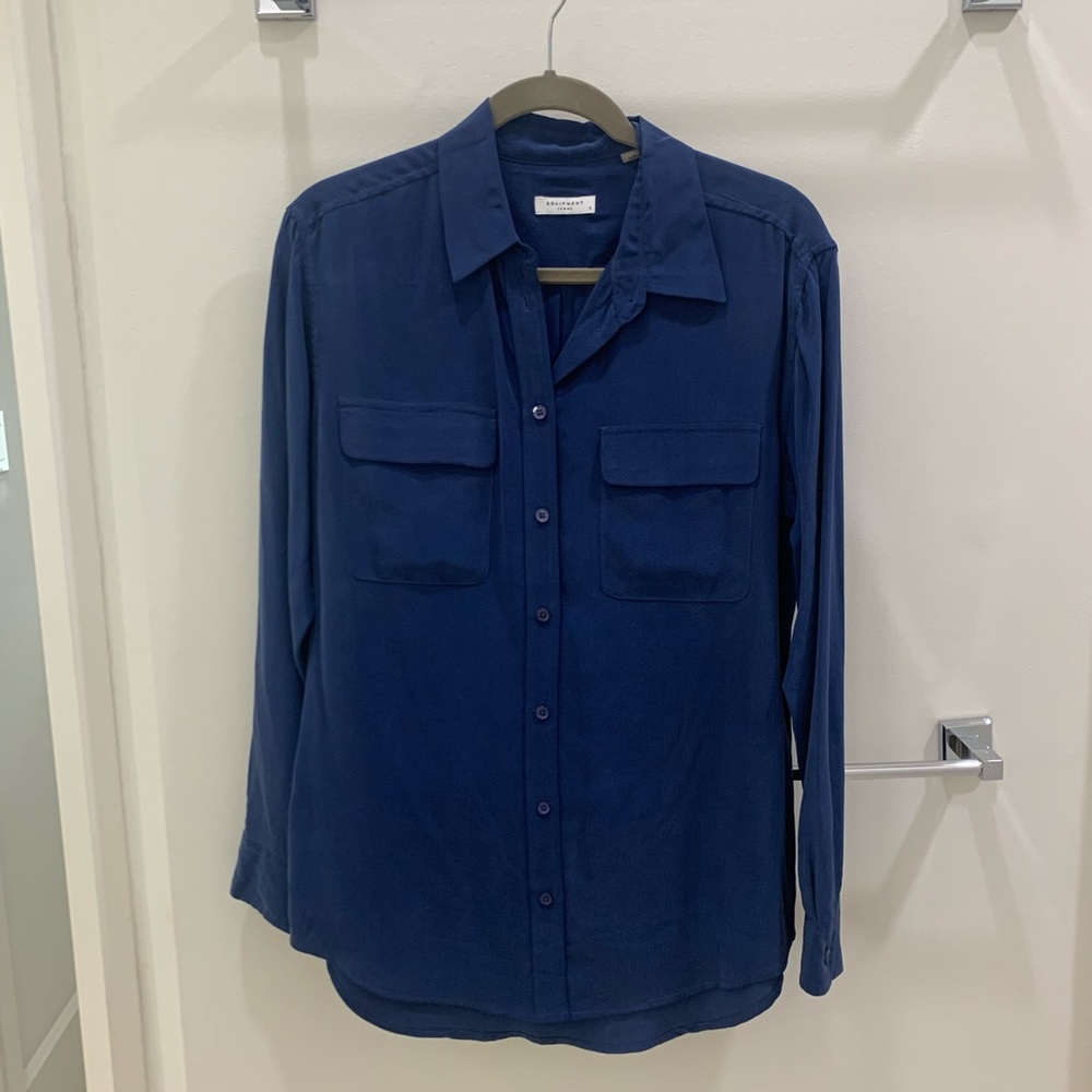 Equipment Navy Long Sleeve Blouse